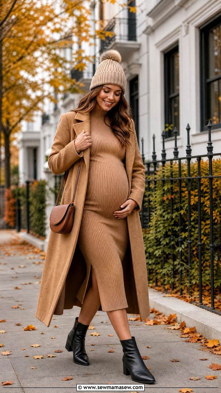Knit Sweater Dress and Ankle Boots Outfit - 25 Maternity outfit ideas for doctor appointment