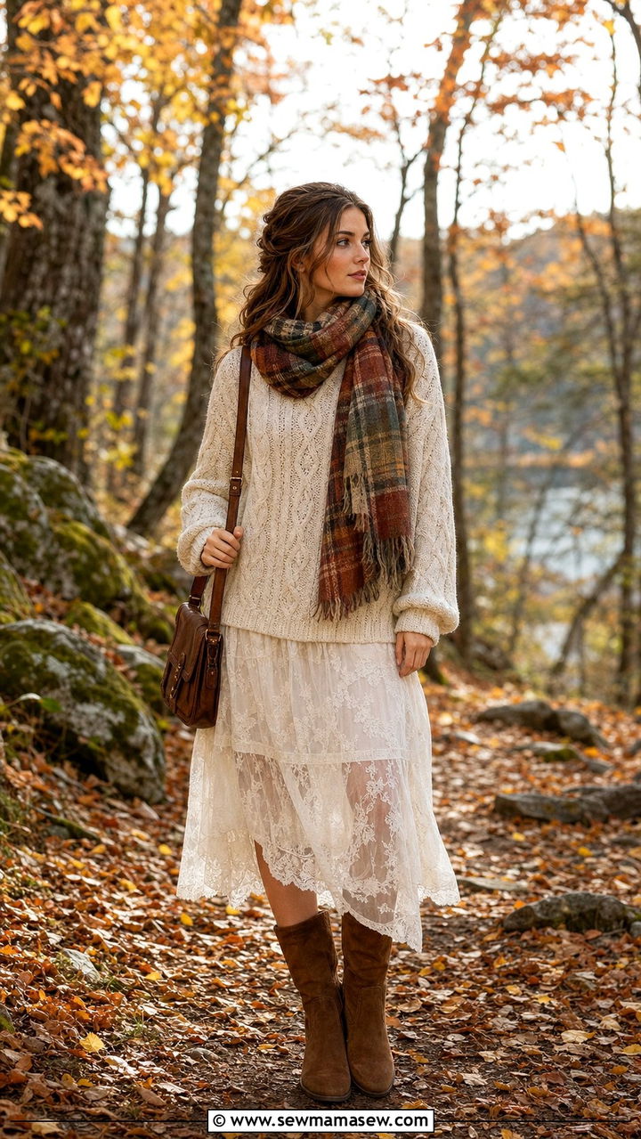 Knit Sweater Over Lace Dress - 25 cottagecore capsule wardrobe outfits