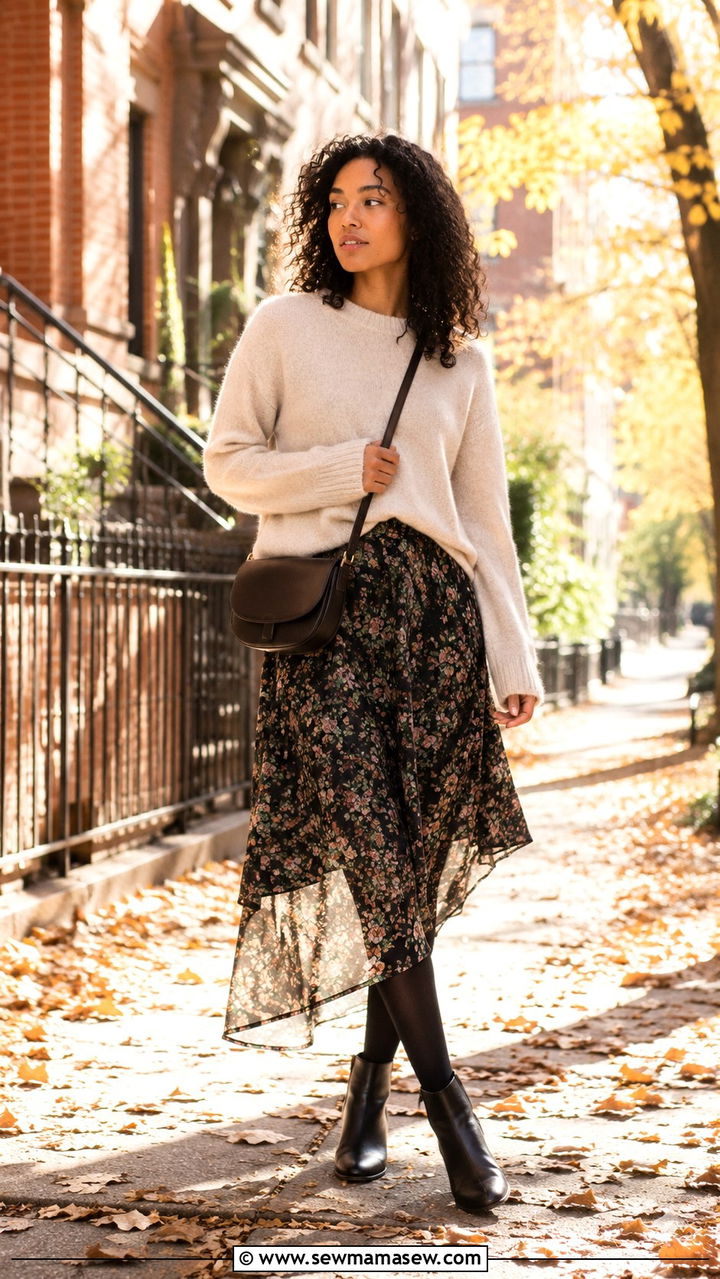 Knit Sweater Over Slip Dress With Ankle Boots - 20 Boho outfit ideas Dôen style