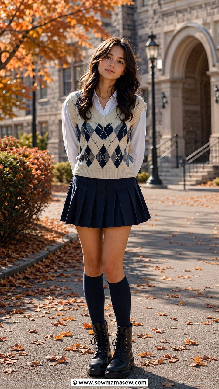 Knit Sweater Vest and Pleated Skirt - 30 Trendy outfits for 17 year olds