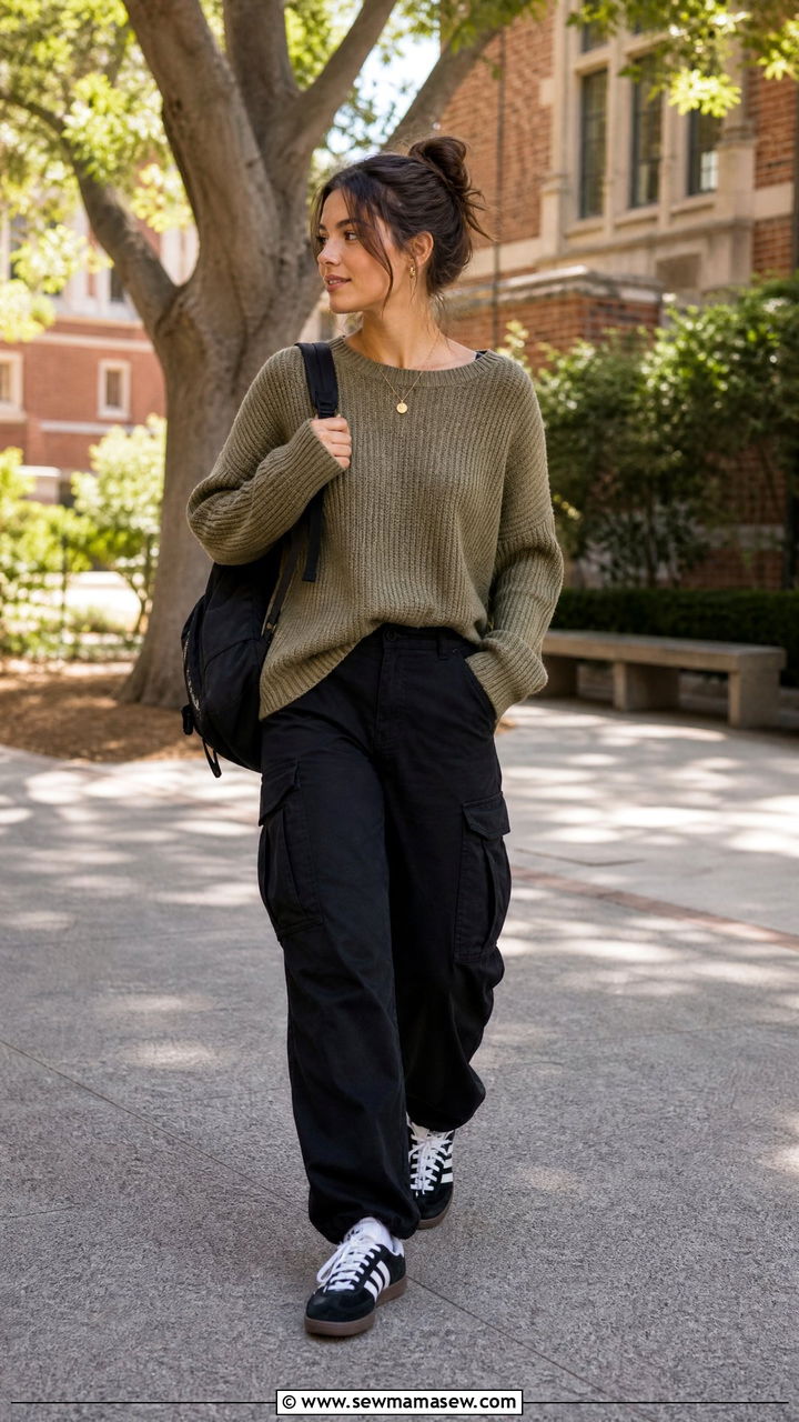 Knit Sweater With Cargo Pants and Sambas - 25 Grad student outfit ideas