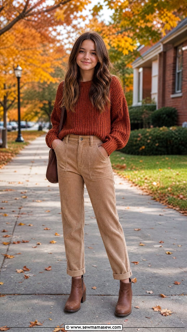 Knit Sweater With Corduroy Pants - 30 Cute outfits for 13 year olds