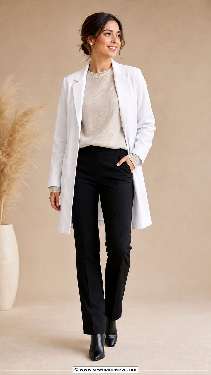 Knit Sweater With Dress Pants Doctor Look - 25 Female doctor outfit ideas