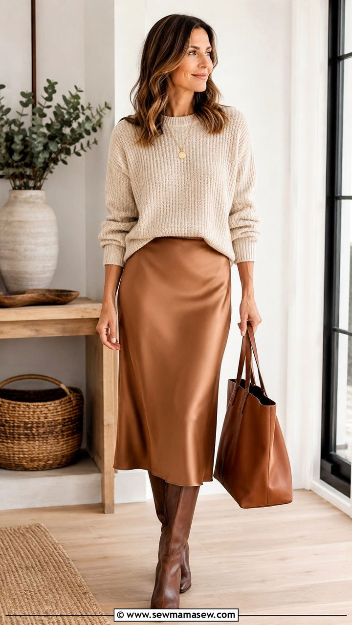 Knit Sweater With Midi Skirt Outfit Over 40 - 30 Trendy outfit ideas for women over 40