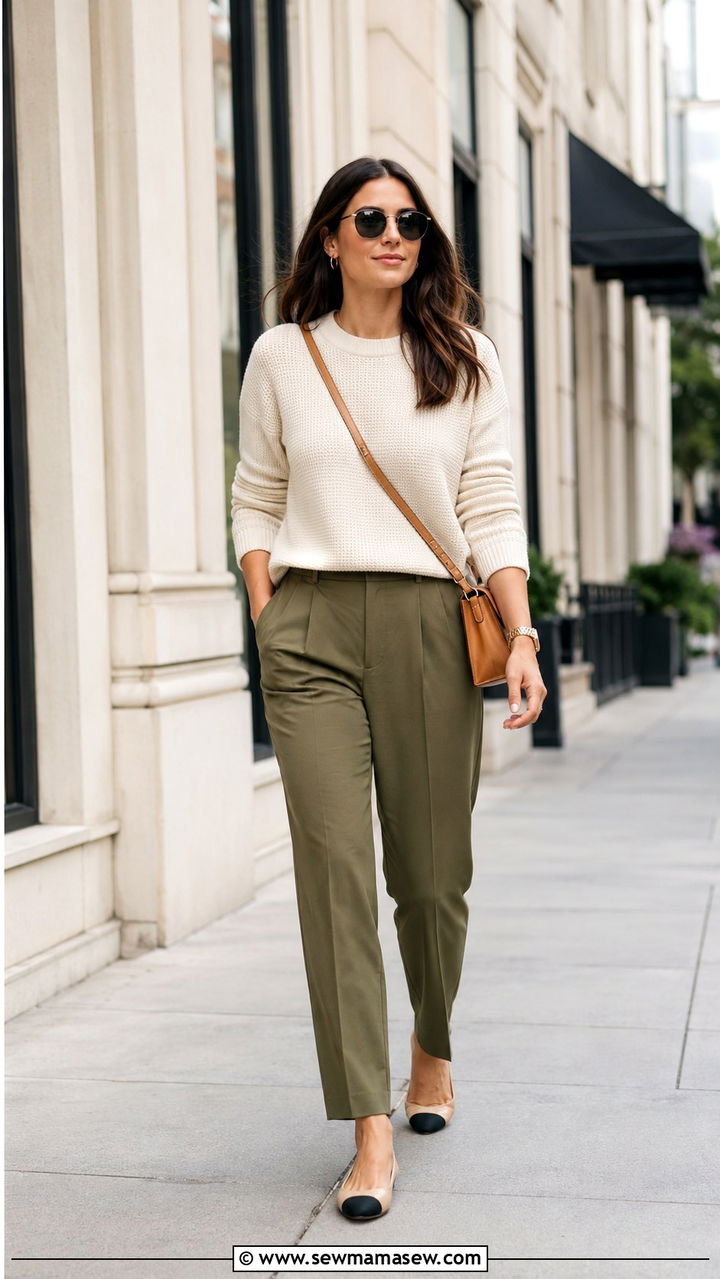 Knit Sweater With Tailored Trousers Spring - 20 spring outfits for women with tummy