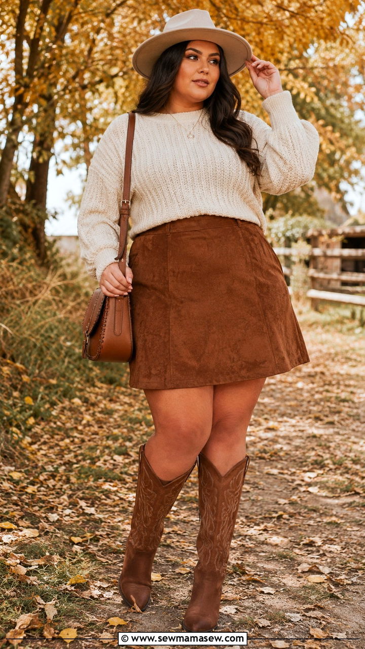 Knit Sweater and A Line Skirt - 25 Plus size outfit ideas western