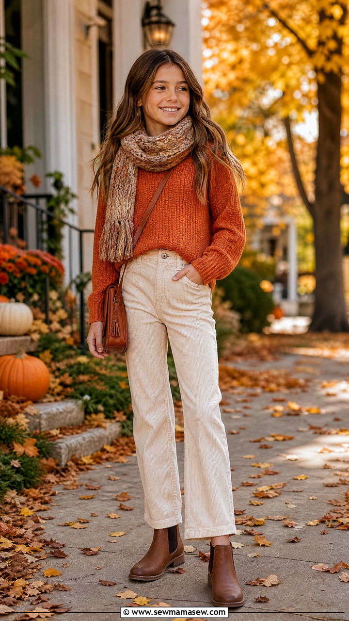 Knit Sweater and Corduroy Pants Outfit - 30 Tween outfit ideas aesthetic