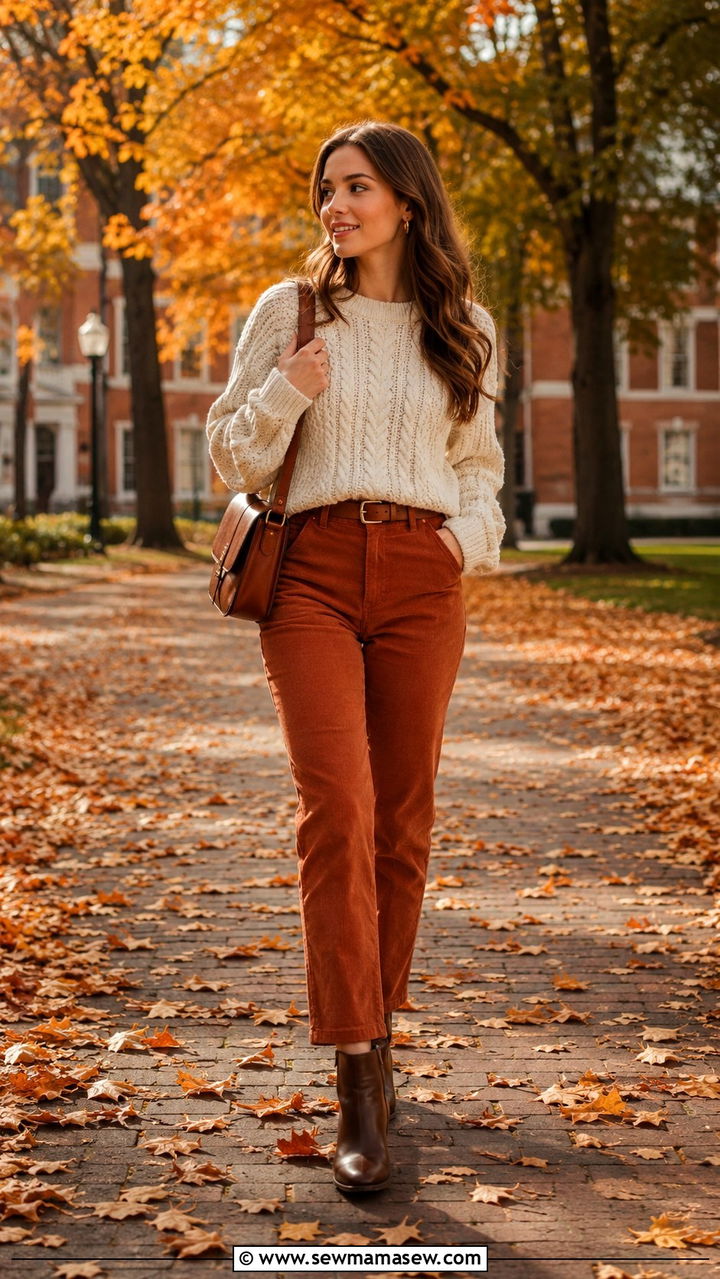 Knit Sweater and Corduroy Pants - 30 Outfit ideas for college girls