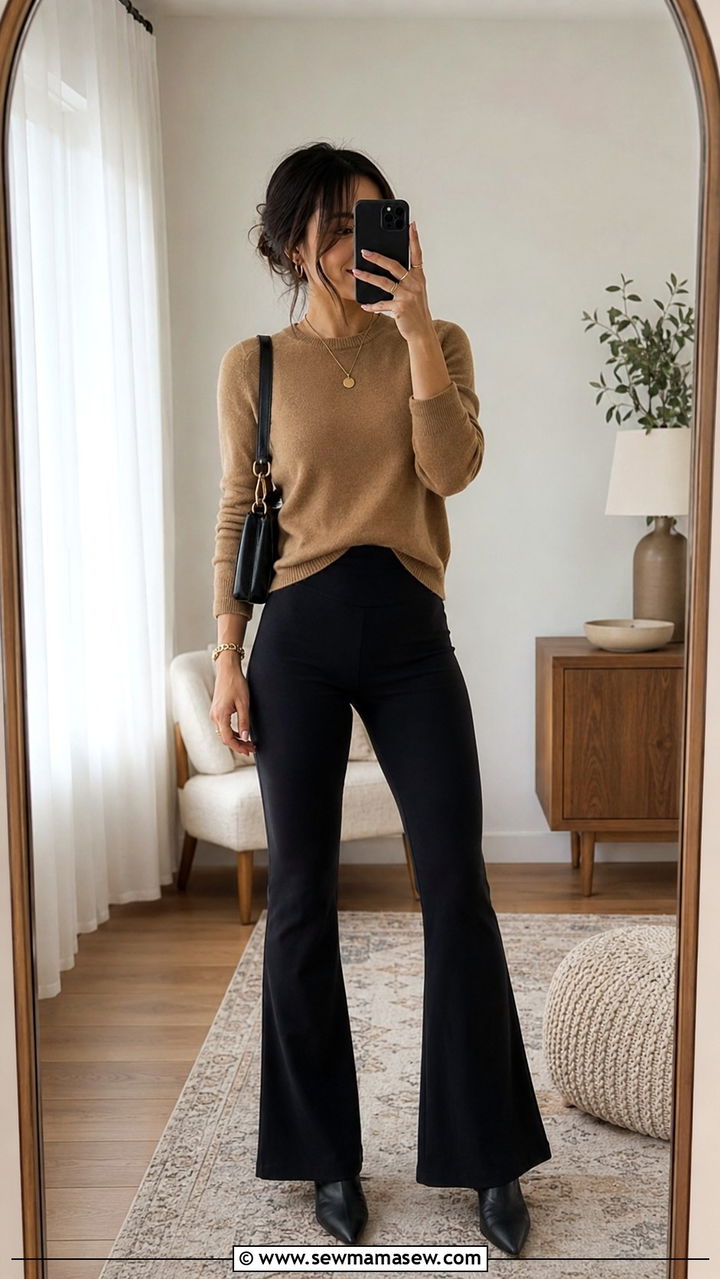 Knit Sweater and Flare Yoga Pants - 25 Athleisure outfit ideas petite