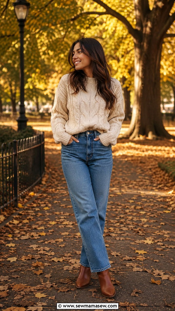 Knit Sweater and Jeans Solo Photoshoot Outfit - 30 Solo photoshoot outfit ideas