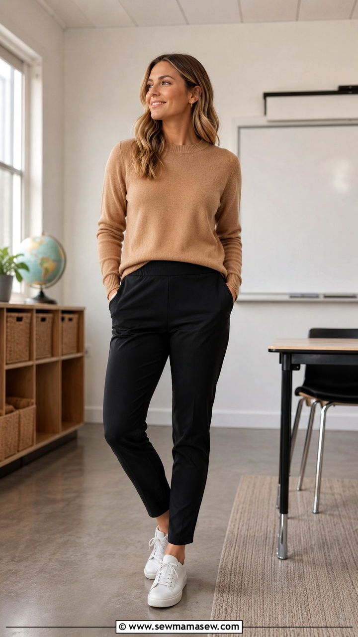 Knit Sweater and Stretch Woven Trousers - 25 PE teacher outfit ideas