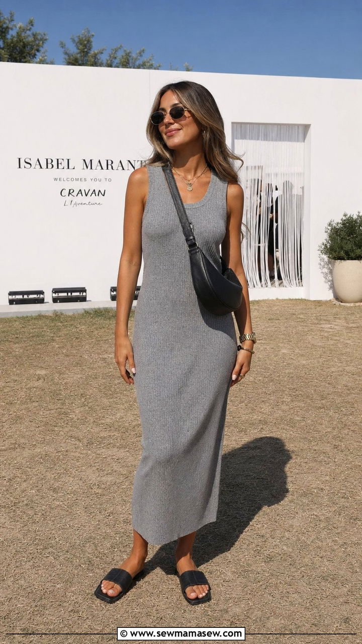 Knit Tank Dress And A Crossbody Bag - 35 casual festival outfits