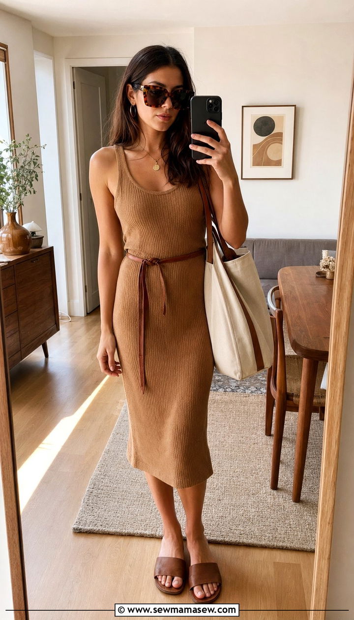 Knit Tank Dress With Sandals - 35 70s outfit ideas