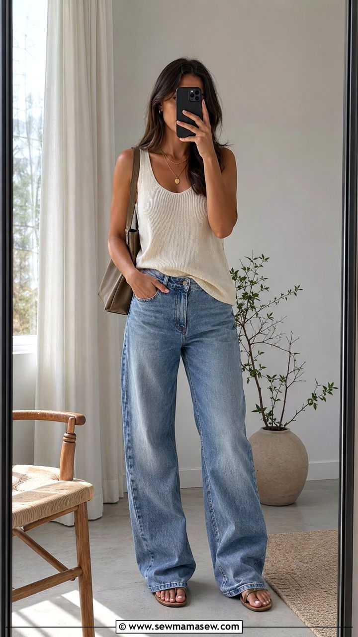 Knit Tank With Baggy Jeans - 30 Early summer outfits