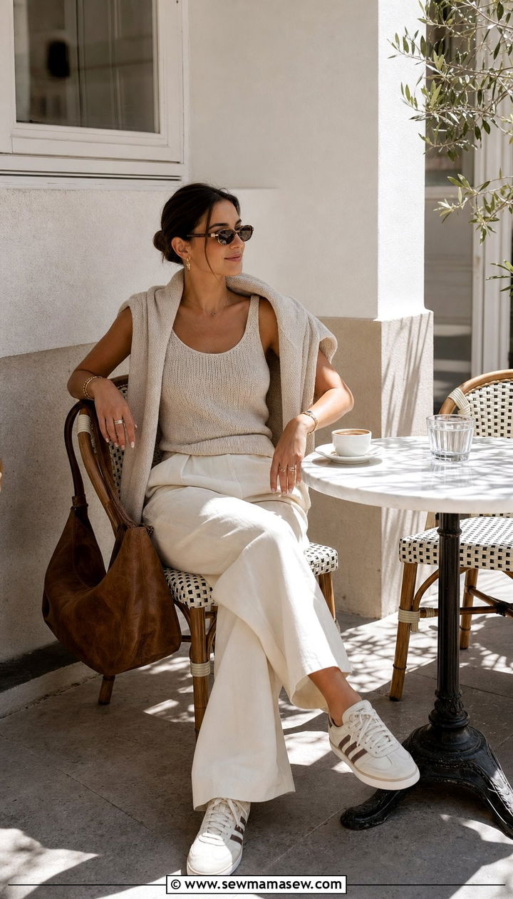 Knit Tank and Lounge Trousers with Cream Adidas Sambas - 25 summer outfits with adidas sambas