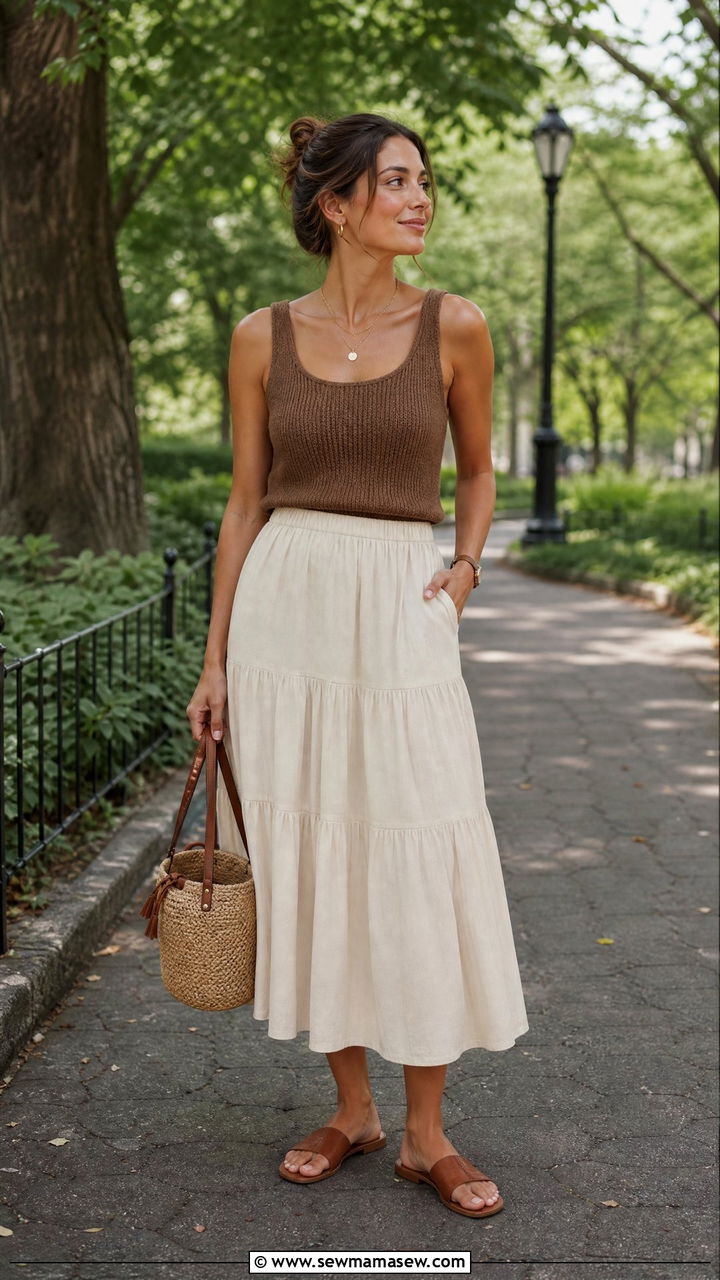 Knit Tank and Tiered Midi Skirt Outfit - 30 Summer outfits with midi skirts