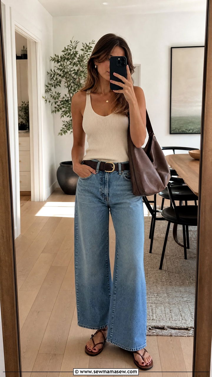 Knit Tank and Wide Leg Jeans - 25 How to style wide leg jeans in spring