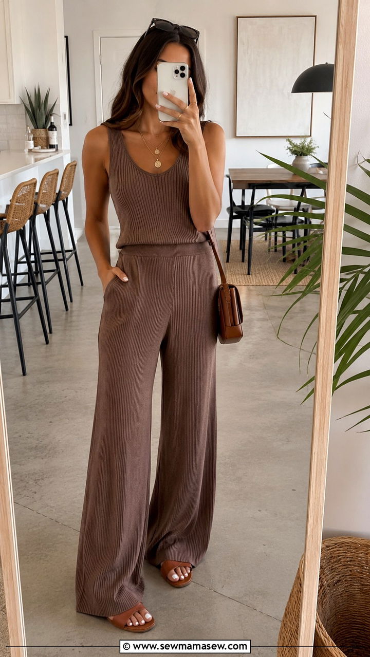 Knit Tank and Wide Leg Pants Set - 30 Top and pants matching set outfit ideas
