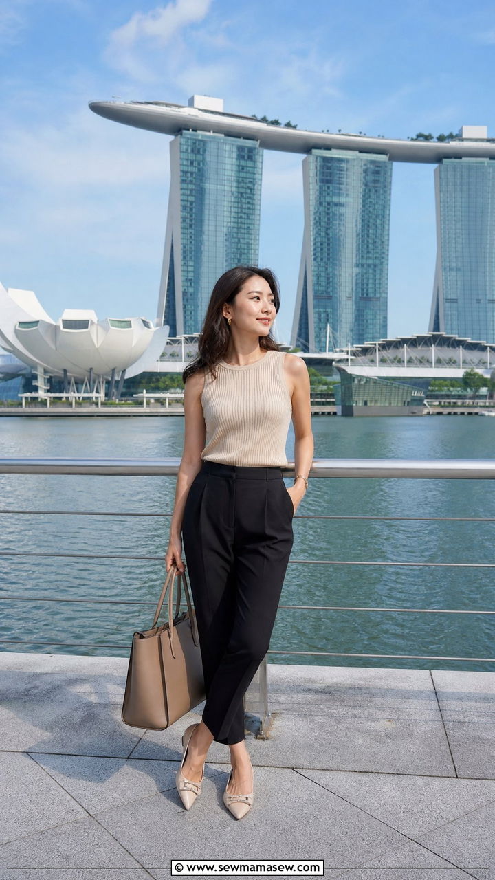 Knit Top And Tailored Trousers Singapore City - 25 Asian vacation outfit ideas