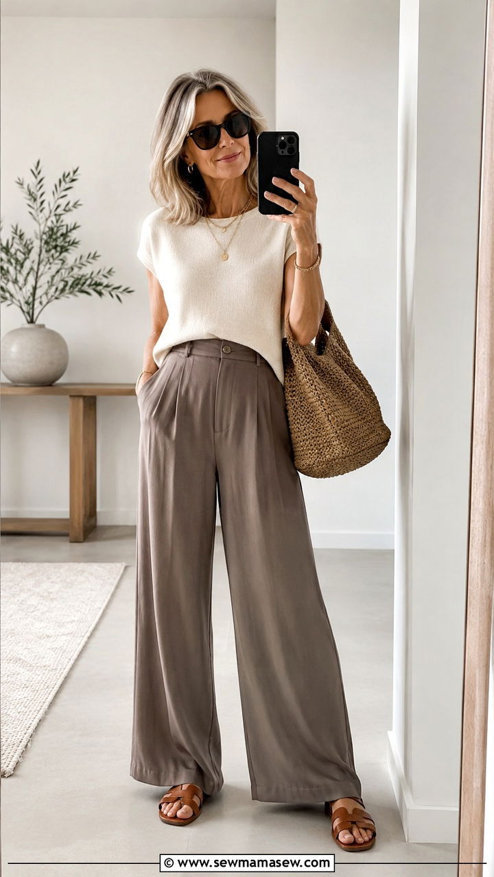 Knit Top And Wide Leg Pants - 30 Minimalist outfit ideas for women over 50