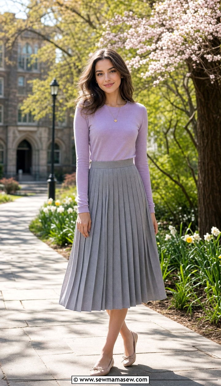 Knit Top Pleated Midi Skirt College Outfit - 25 College outfit ideas modest