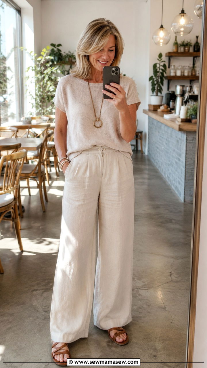 Knit Top Wide Leg Pants - 30 Cute outfits for women over 50