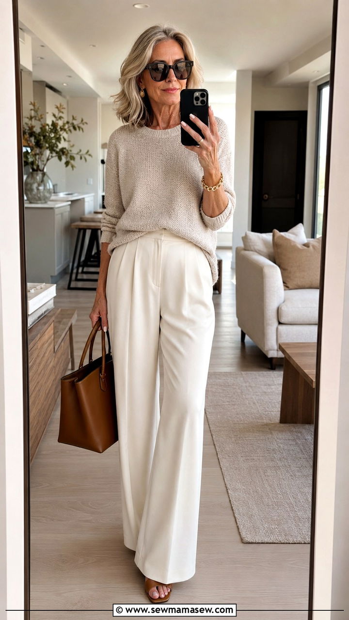 Knit Top Wide Leg Pants - 30 Outfit ideas for women over 50 errands