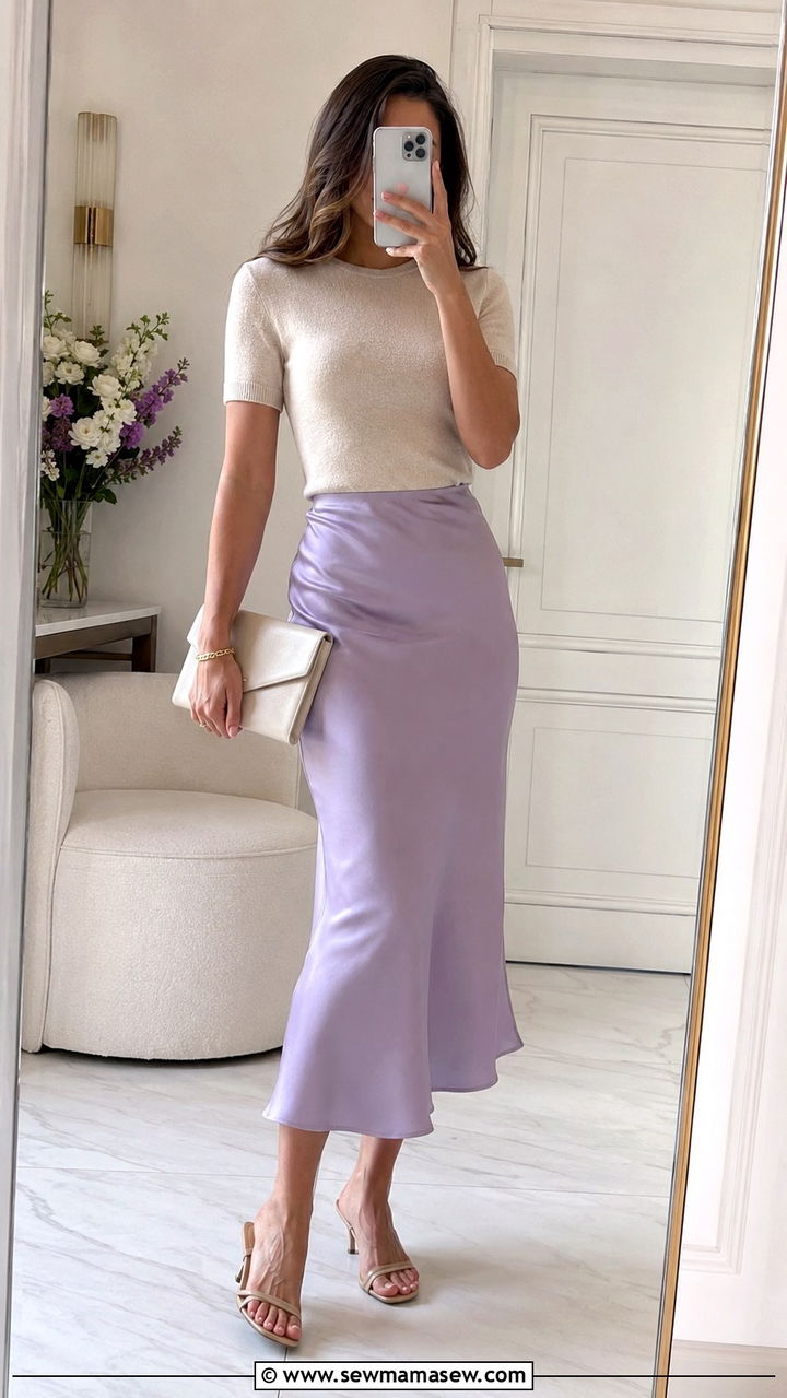 Knit Top With Satin Midi Skirt Spring Outfit - 20 Spring outfits for skinny women