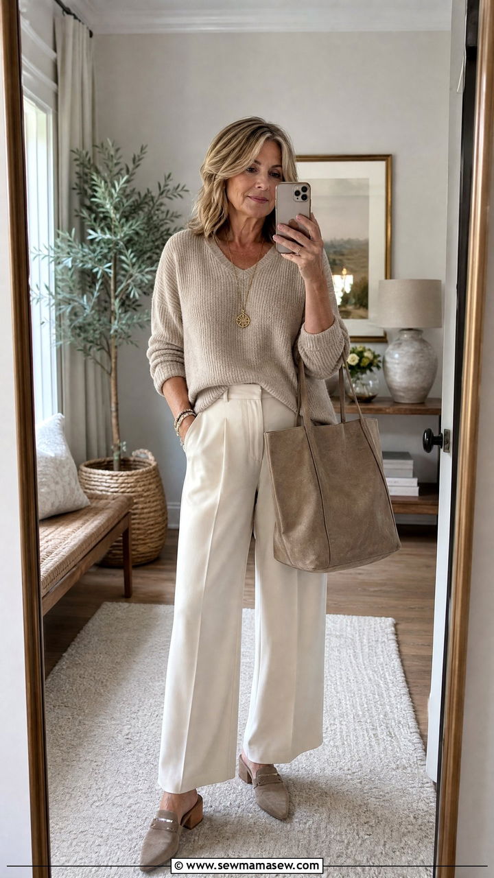 Knit Top With Wide Leg Pants - 30 Modest outfits for women over 50
