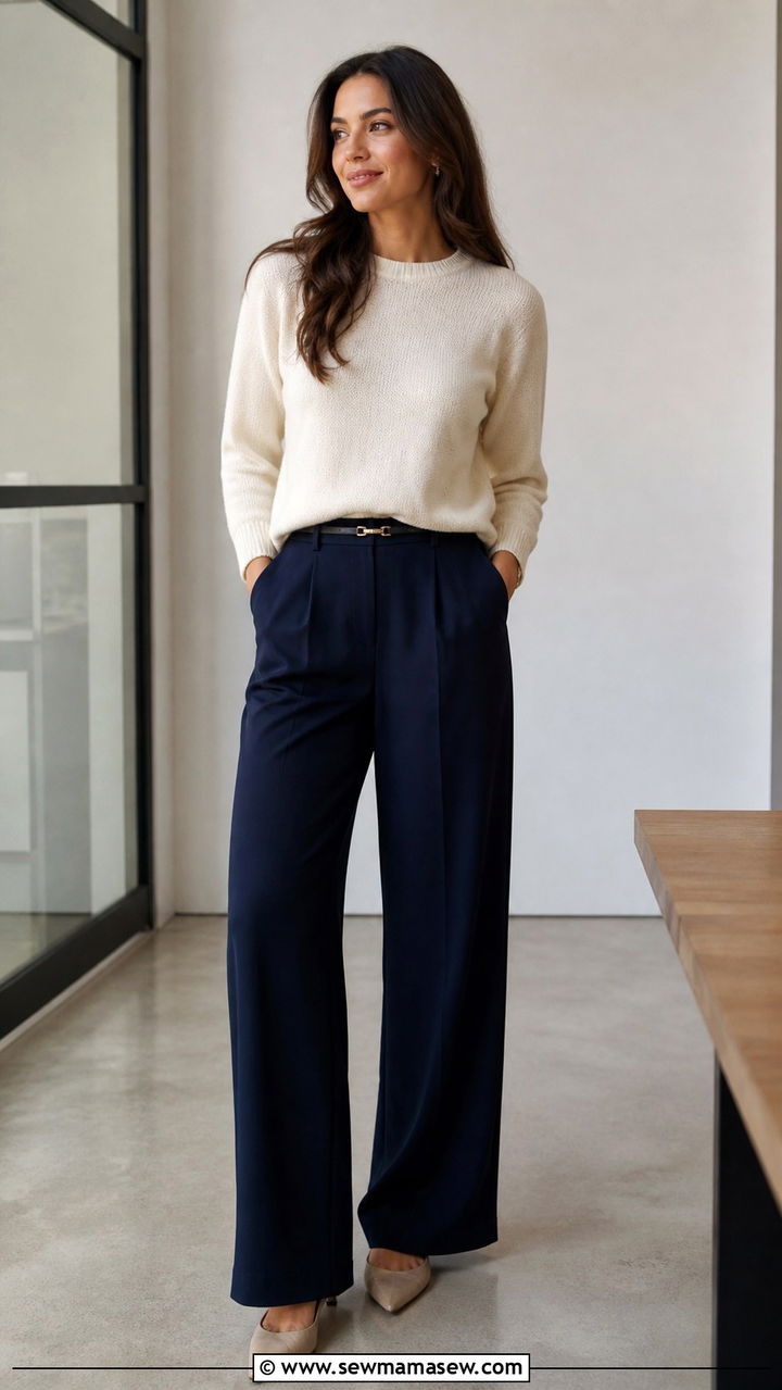 Knit Top With Wide Leg Pants And Pointed Flats - 40 casual work outfits