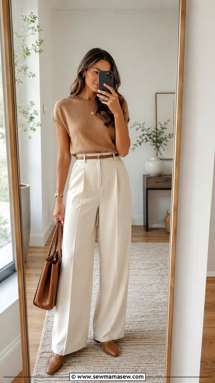 Knit Top With Wide Leg Work Pants Outfit For Women Over 40 - 25 Work outfit ideas for women over 40 2026
