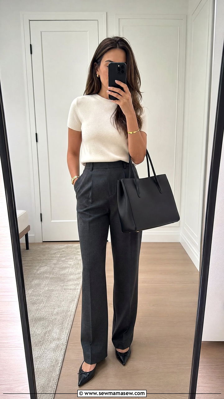 Knit Top and Tailored Trousers Outfit - 20 Spring outfits for 70 degree weather