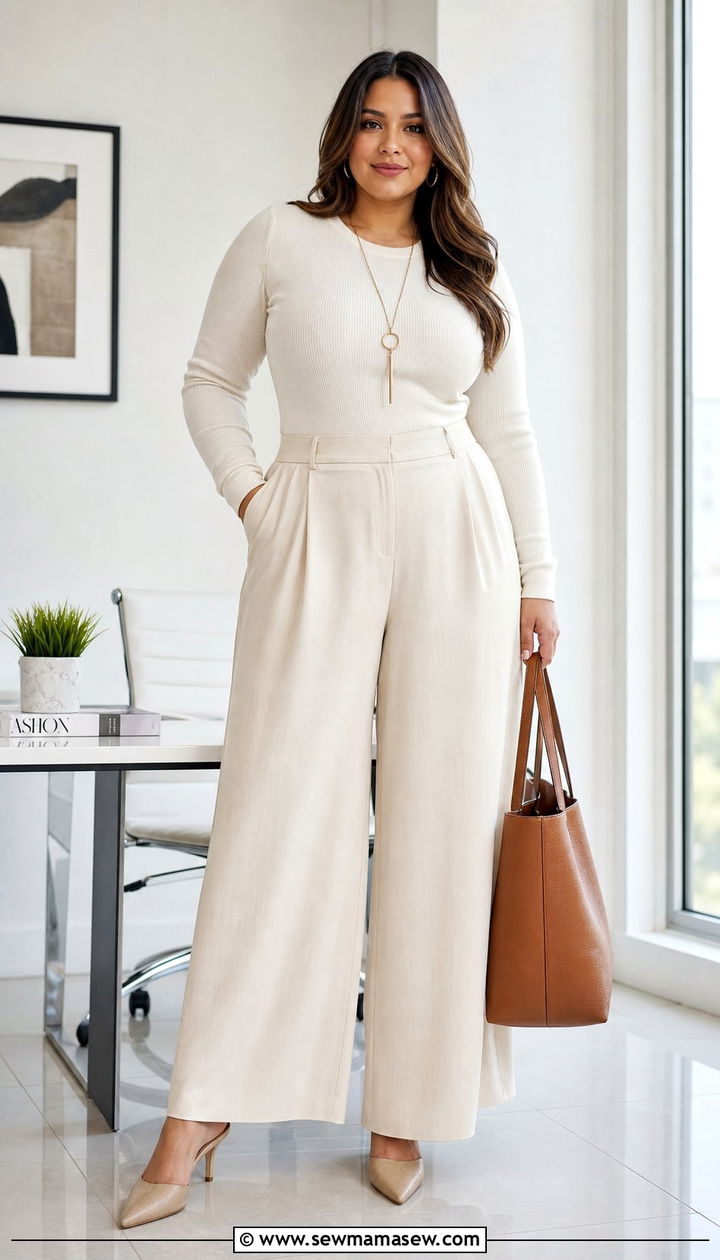Knit Top and Wide Leg Pants Outfit - 35 Business casual outfits for curvy women