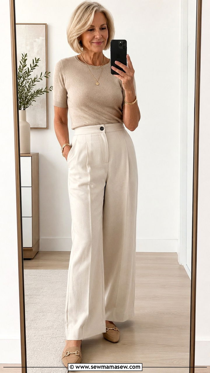 Knit Top with Wide Leg Pants Outfit - 30 Trendy outfits for women over 50