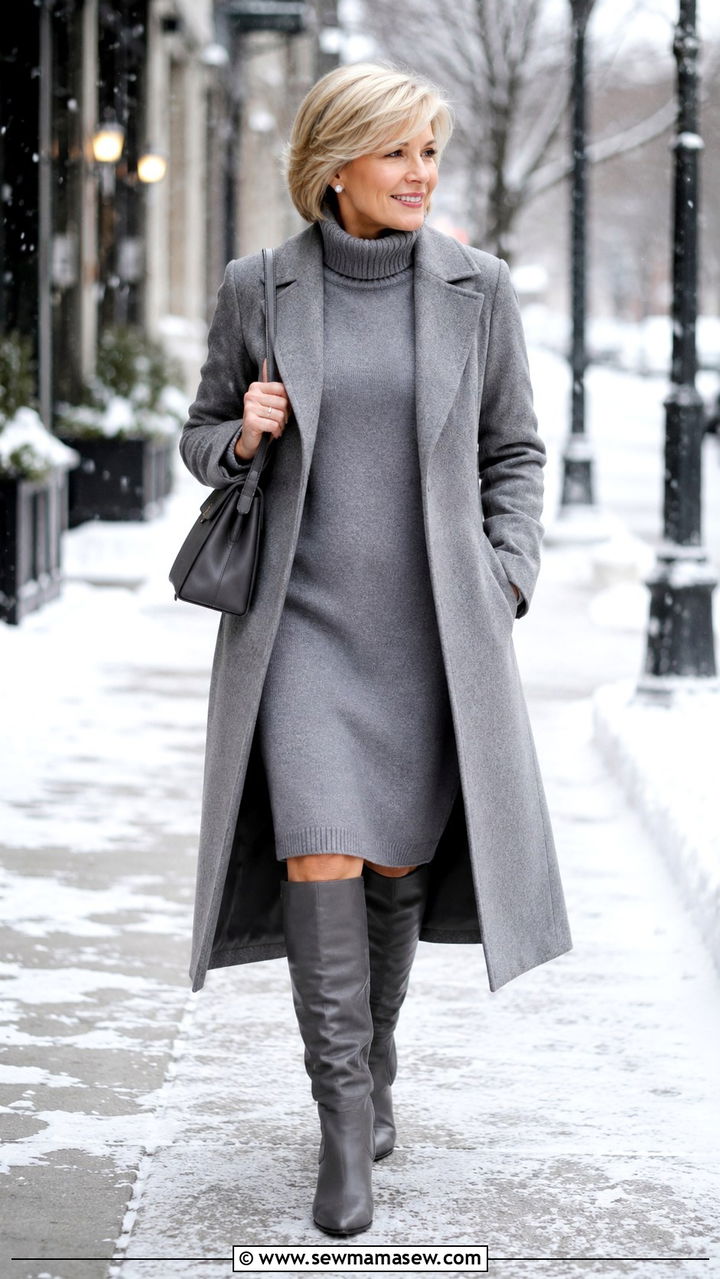 Knit Turtleneck Dress Outfit for Women Over 50 - 30 Dress outfit ideas for women over 50