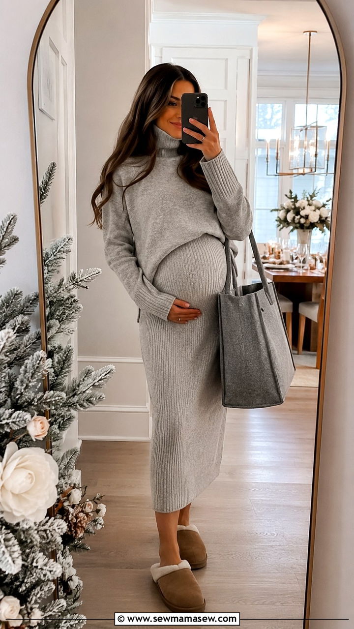 Knit Two Piece Set With Shearling Lined Mules - 25 seasonal baby shower outfit ideas