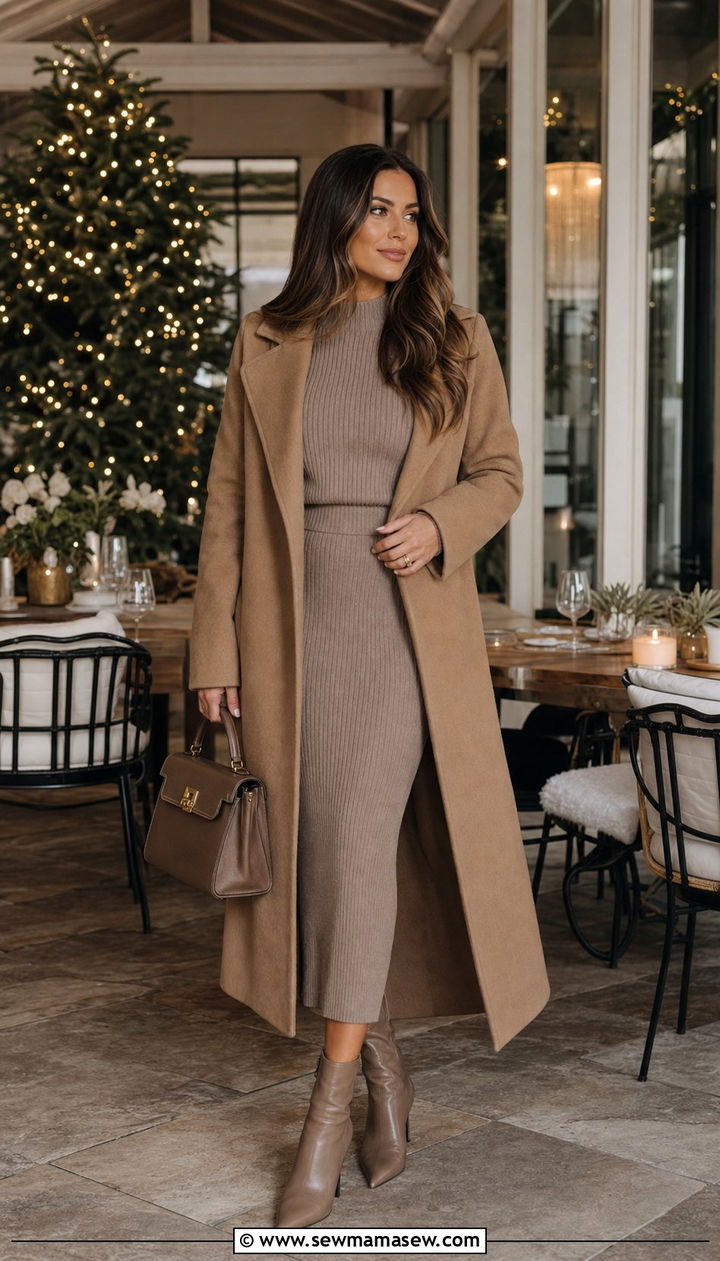 Knit Two Piece Set with a Long Coat - 35 casual dinner outfits