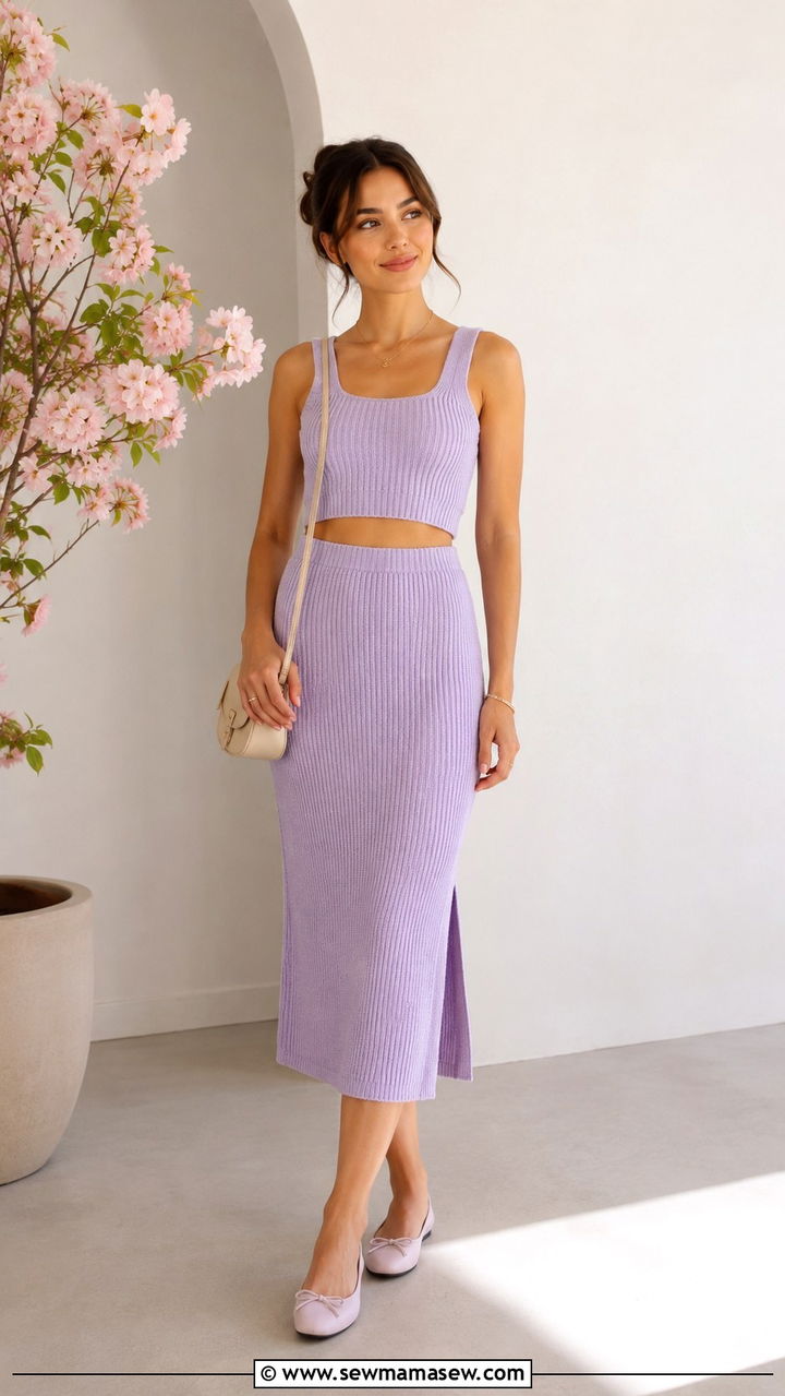 Knit Two Piece Skirt Set Spring Outfit - 30 spring petite outfit ideas
