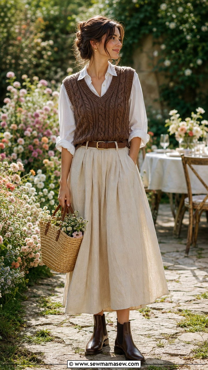 Knit Vest And Button Down Over A Maxi Skirt - 25 poetcore outfits ideas