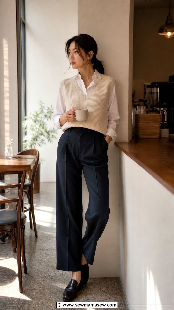 Knit Vest Layered Over Button Down Shirt Seoul - 40 Seoul outfit ideas