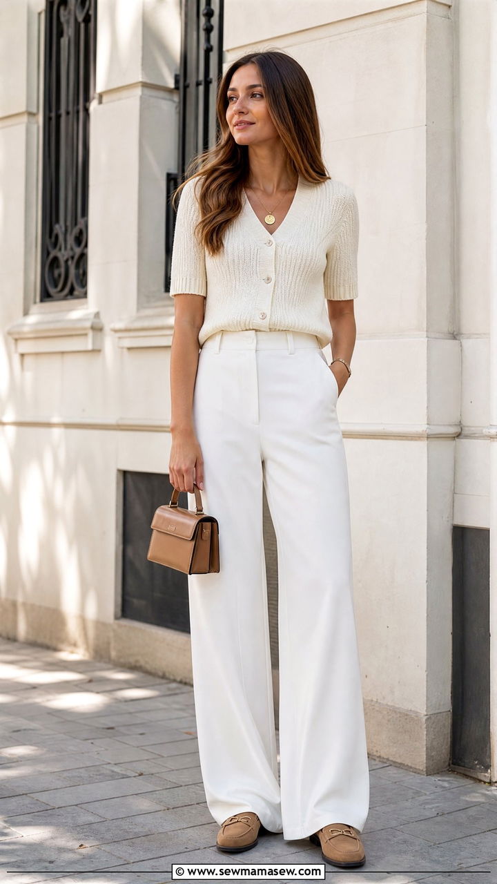 Knit Vest Outfit With White Trousers - 50 Summer Outfit Ideas for Women 2026