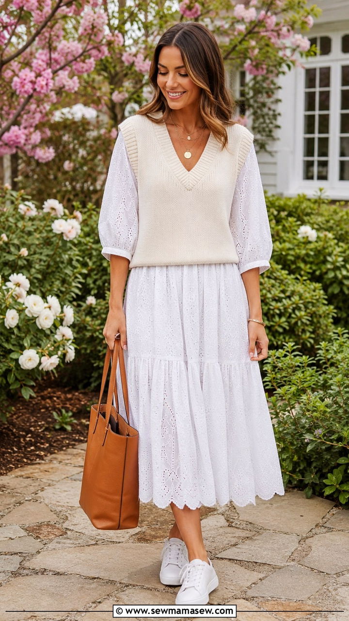 Knit Vest Over Cotton Dress Outfit - 30 Layering outfit ideas