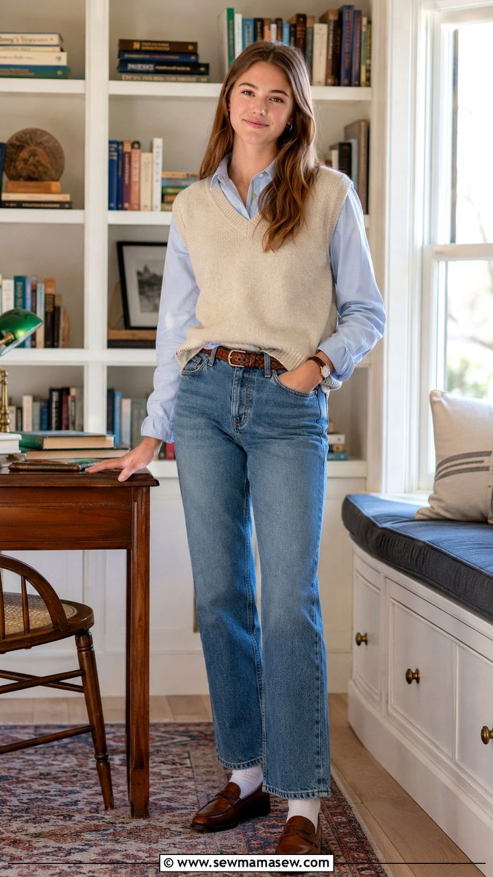 Knit Vest and Collared Shirt With Jeans Outfit - 30 Trendy outfits for 14 year olds