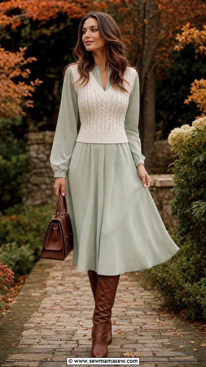 Knit Vest and Dress School Outfit - 35 back to school outfits Pinterest