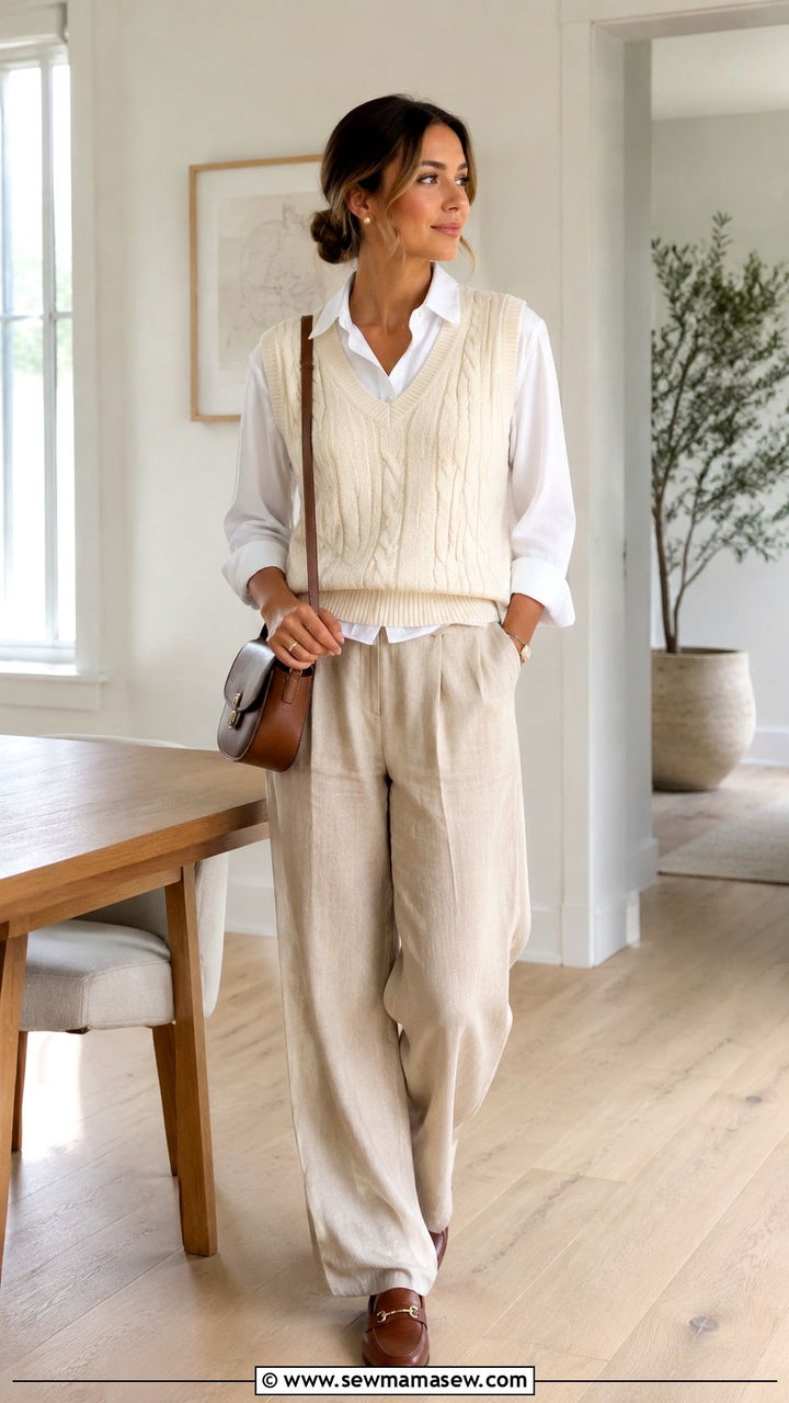Knit Vest and Linen Trousers Spring Outfit - 30 spring outfits 2026 women aesthetic