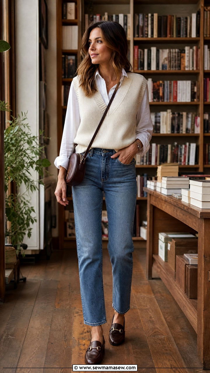 Knit Vest and Straight Leg Jeans Casual Outfit 2026 - 25 casual outfits 2026