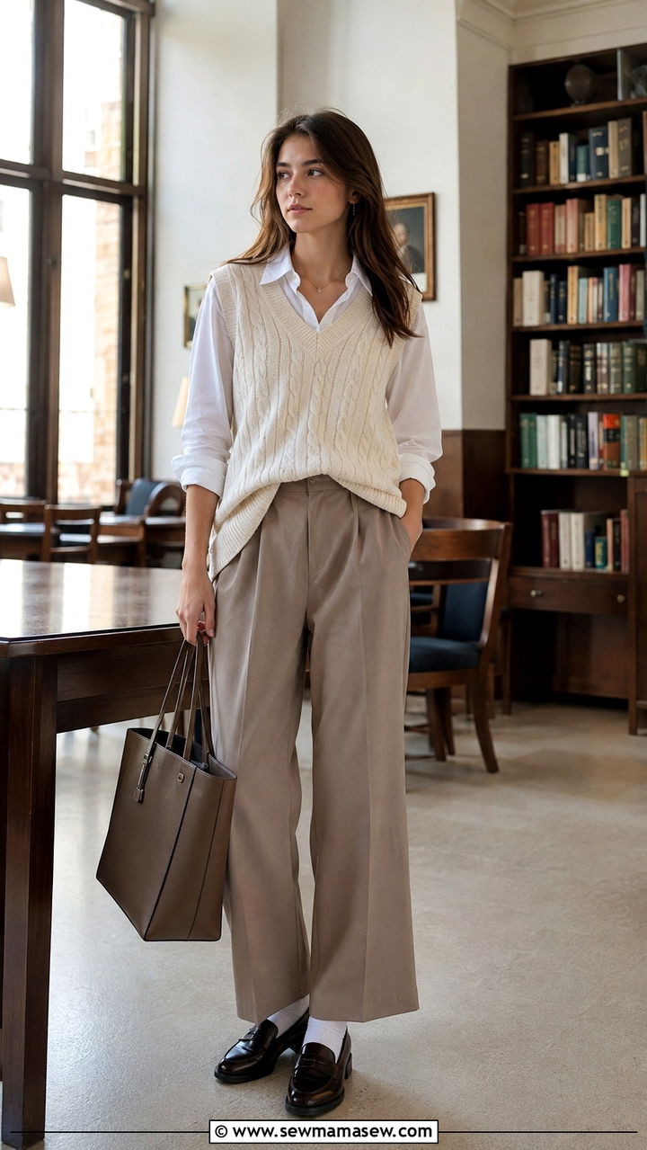 Knit Vest over Button Down Shirt Outfit - 25 School outfit ideas for teens spring 2026
