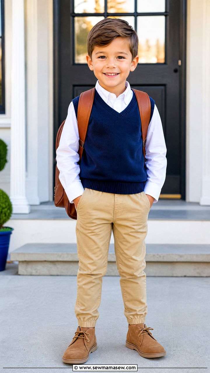 Knit Vest with Collared Shirt and Chinos - 25 First day of kindergarten outfit ideas