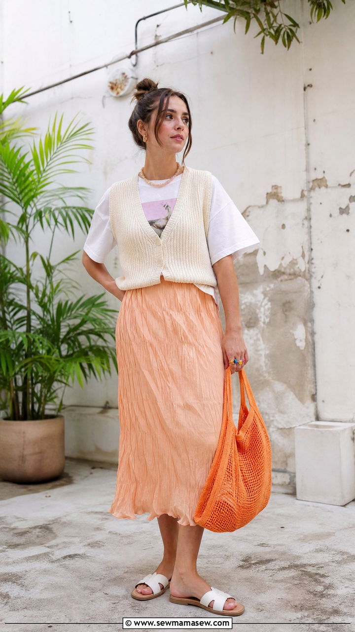 Knit Vest with Graphic Tee - 25 hot weather outfits aesthetic