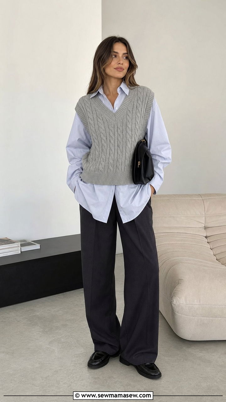 Knit Vest with Wide Leg Trousers - 35 back to school outfits inspo